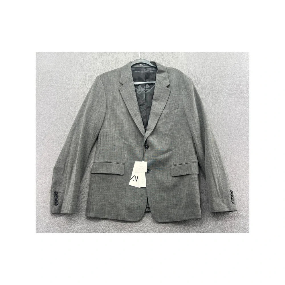 Zara Blazer Jacket Sport Coat Mens Sz 42 Grey Regular Fit Suit NWT